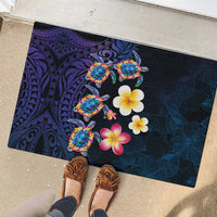 Hawaiian Turtles and Plumeria Rubber Doormat Polynesian Art Tribal Tattoo Dark Aqua Color LT03 - Polynesian Pride