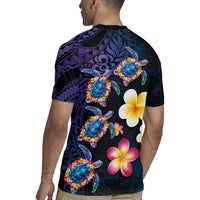 Hawaiian Turtles and Plumeria Rugby Jersey Polynesian Art Tribal Tattoo Dark Aqua Color LT03 - Polynesian Pride