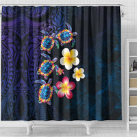Hawaiian Turtles and Plumeria Shower Curtain Polynesian Art Tribal Tattoo Dark Aqua Color LT03 - Polynesian Pride