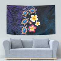 Hawaiian Turtles and Plumeria Tapestry Polynesian Art Tribal Tattoo Dark Aqua Color LT03 - Polynesian Pride