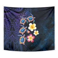 Hawaiian Turtles and Plumeria Tapestry Polynesian Art Tribal Tattoo Dark Aqua Color LT03 - Polynesian Pride
