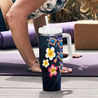 Hawaiian Turtles and Plumeria Tumbler With Handle Polynesian Art Tribal Tattoo Dark Aqua Color LT03 - Polynesian Pride