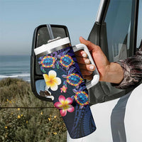 Hawaiian Turtles and Plumeria Tumbler With Handle Polynesian Art Tribal Tattoo Dark Aqua Color LT03 - Polynesian Pride