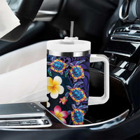 Hawaiian Turtles and Plumeria Tumbler With Handle Polynesian Art Tribal Tattoo Dark Aqua Color LT03 - Polynesian Pride