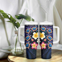 Hawaiian Turtles and Plumeria Tumbler With Handle Polynesian Art Tribal Tattoo Dark Aqua Color LT03 - Polynesian Pride