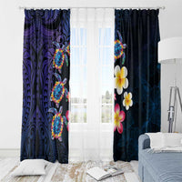 Hawaiian Turtles and Plumeria Window Curtain Polynesian Art Tribal Tattoo Dark Aqua Color LT03 - Polynesian Pride