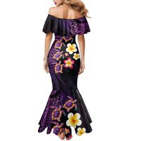 Hawaiian Turtles and Plumeria Family Matching Mermaid Dress and Hawaiian Shirt Polynesian Art Tribal Tattoo Deep Violet Color LT03 - Polynesian Pride