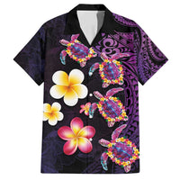 Hawaiian Turtles and Plumeria Family Matching Puletasi and Hawaiian Shirt Polynesian Art Tribal Tattoo Deep Violet Color LT03 Dad's Shirt - Short Sleeve Purple - Polynesian Pride