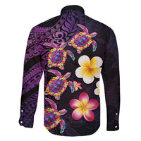 Hawaiian Turtles and Plumeria Family Matching Puletasi and Hawaiian Shirt Polynesian Art Tribal Tattoo Deep Violet Color LT03 - Polynesian Pride