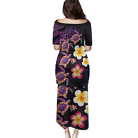 Hawaiian Turtles and Plumeria Family Matching Puletasi and Hawaiian Shirt Polynesian Art Tribal Tattoo Deep Violet Color LT03 - Polynesian Pride
