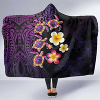 Hawaiian Turtles and Plumeria Hooded Blanket Polynesian Art Tribal Tattoo Deep Violet Color LT03 One Size Purple - Polynesian Pride