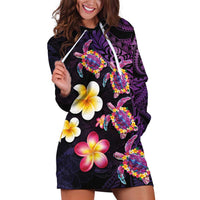Hawaiian Turtles and Plumeria Hoodie Dress Polynesian Art Tribal Tattoo Deep Violet Color LT03 Purple - Polynesian Pride