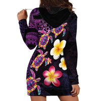 Hawaiian Turtles and Plumeria Hoodie Dress Polynesian Art Tribal Tattoo Deep Violet Color LT03 - Polynesian Pride