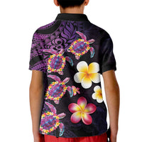 Hawaiian Turtles and Plumeria Kid Polo Shirt Polynesian Art Tribal Tattoo Deep Violet Color LT03 - Polynesian Pride