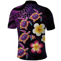 Hawaiian Turtles and Plumeria Polo Shirt Polynesian Art Tribal Tattoo Deep Violet Color LT03 - Polynesian Pride