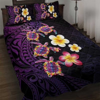 Hawaiian Turtles and Plumeria Quilt Bed Set Polynesian Art Tribal Tattoo Deep Violet Color LT03 Purple - Polynesian Pride