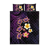 Hawaiian Turtles and Plumeria Quilt Bed Set Polynesian Art Tribal Tattoo Deep Violet Color LT03 - Polynesian Pride