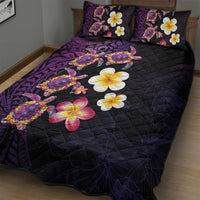 Hawaiian Turtles and Plumeria Quilt Bed Set Polynesian Art Tribal Tattoo Deep Violet Color LT03 - Polynesian Pride