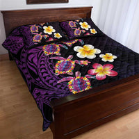 Hawaiian Turtles and Plumeria Quilt Bed Set Polynesian Art Tribal Tattoo Deep Violet Color LT03 - Polynesian Pride