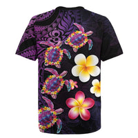 Hawaiian Turtles and Plumeria Rugby Jersey Polynesian Art Tribal Tattoo Deep Violet Color LT03 - Polynesian Pride