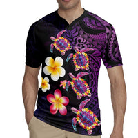Hawaiian Turtles and Plumeria Rugby Jersey Polynesian Art Tribal Tattoo Deep Violet Color LT03 - Polynesian Pride