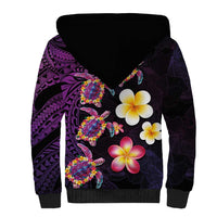 Hawaiian Turtles and Plumeria Sherpa Hoodie Polynesian Art Tribal Tattoo Deep Violet Color LT03 - Polynesian Pride