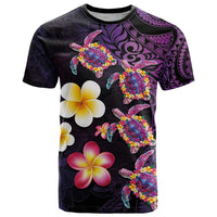 Hawaiian Turtles and Plumeria T Shirt Polynesian Art Tribal Tattoo Deep Violet Color LT03 Purple - Polynesian Pride
