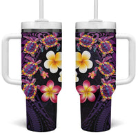 Hawaiian Turtles and Plumeria Tumbler With Handle Polynesian Art Tribal Tattoo Deep Violet Color LT03 One Size: 40 oz Purple - Polynesian Pride