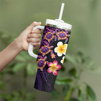 Hawaiian Turtles and Plumeria Tumbler With Handle Polynesian Art Tribal Tattoo Deep Violet Color LT03 - Polynesian Pride