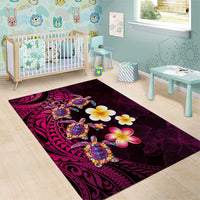 Hawaiian Turtles and Plumeria Area Rug Polynesian Art Tribal Tattoo Cerise LT03 - Polynesian Pride