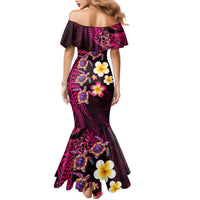 Hawaiian Turtles and Plumeria Family Matching Mermaid Dress and Hawaiian Shirt Polynesian Art Tribal Tattoo Cerise LT03 - Polynesian Pride