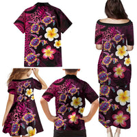 Hawaiian Turtles and Plumeria Family Matching Puletasi and Hawaiian Shirt Polynesian Art Tribal Tattoo Cerise LT03 - Polynesian Pride
