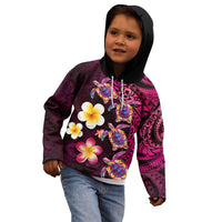 Hawaiian Turtles and Plumeria Kid Hoodie Polynesian Art Tribal Tattoo Cerise LT03 - Polynesian Pride