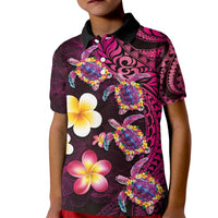 Hawaiian Turtles and Plumeria Kid Polo Shirt Polynesian Art Tribal Tattoo Cerise LT03 Kid Pink - Polynesian Pride