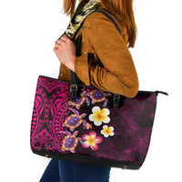 Hawaiian Turtles and Plumeria Leather Tote Bag Polynesian Art Tribal Tattoo Cerise LT03 Pink - Polynesian Pride