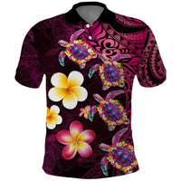 Hawaiian Turtles and Plumeria Polo Shirt Polynesian Art Tribal Tattoo Cerise LT03 Pink - Polynesian Pride