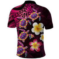 Hawaiian Turtles and Plumeria Polo Shirt Polynesian Art Tribal Tattoo Cerise LT03 - Polynesian Pride
