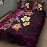 Hawaiian Turtles and Plumeria Quilt Bed Set Polynesian Art Tribal Tattoo Cerise LT03 - Polynesian Pride