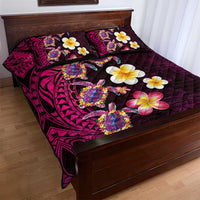 Hawaiian Turtles and Plumeria Quilt Bed Set Polynesian Art Tribal Tattoo Cerise LT03 - Polynesian Pride