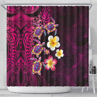 Hawaiian Turtles and Plumeria Shower Curtain Polynesian Art Tribal Tattoo Cerise LT03 - Polynesian Pride