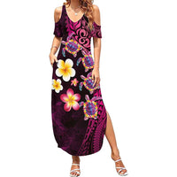 Hawaiian Turtles and Plumeria Summer Maxi Dress Polynesian Art Tribal Tattoo Cerise LT03 Women Pink - Polynesian Pride