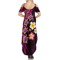 Hawaiian Turtles and Plumeria Summer Maxi Dress Polynesian Art Tribal Tattoo Cerise LT03 - Polynesian Pride