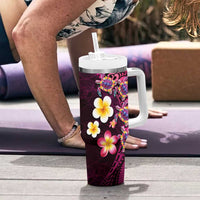 Hawaiian Turtles and Plumeria Tumbler With Handle Polynesian Art Tribal Tattoo Cerise LT03 - Polynesian Pride