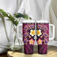 Hawaiian Turtles and Plumeria Tumbler With Handle Polynesian Art Tribal Tattoo Cerise LT03 - Polynesian Pride