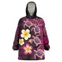Hawaiian Turtles and Plumeria Wearable Blanket Hoodie Polynesian Art Tribal Tattoo Cerise LT03 One Size Pink - Polynesian Pride