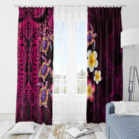 Hawaiian Turtles and Plumeria Window Curtain Polynesian Art Tribal Tattoo Cerise