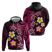 Hawaiian Turtles and Plumeria Zip Hoodie Polynesian Art Tribal Tattoo Cerise LT03 - Polynesian Pride