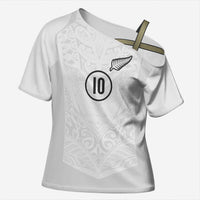 Custom New Zealand Football Cross Shoulder Shirt The Whites-Sporty T90 Style LT03 Female White - Polynesian Pride