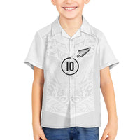 Custom New Zealand Football Family Matching Off The Shoulder Long Sleeve Dress and Hawaiian Shirt The Whites-Sporty T90 Style LT03 Son's Shirt White - Polynesian Pride
