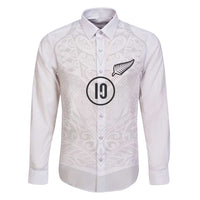 Custom New Zealand Football Family Matching Puletasi and Hawaiian Shirt The Whites-Sporty T90 Style LT03 Dad's Shirt - Long Sleeve White - Polynesian Pride